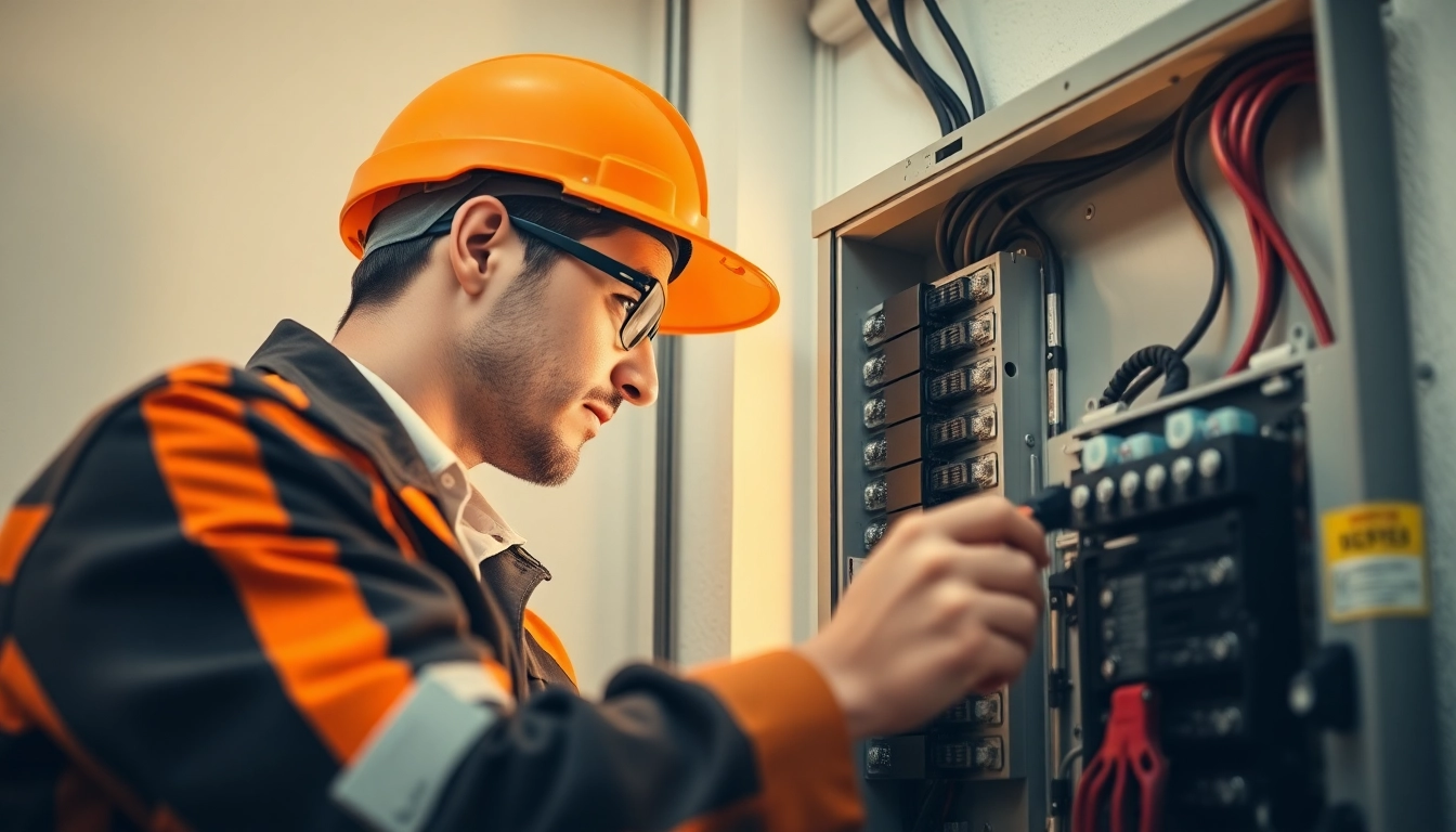 Electrician Notdienst fixing a fuse box with essential tools, ensuring safety and efficiency.