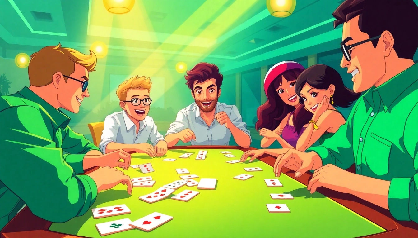 Engaging players enjoying rummy wealth card game, showcasing dynamic play and vibrant atmosphere.