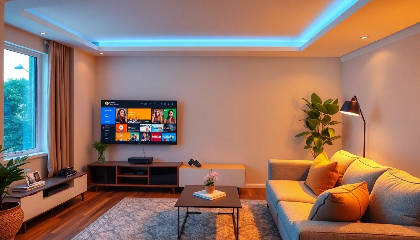 Stream live TV seamlessly with iptv suisse on a sleek modern setup in a cozy living room.