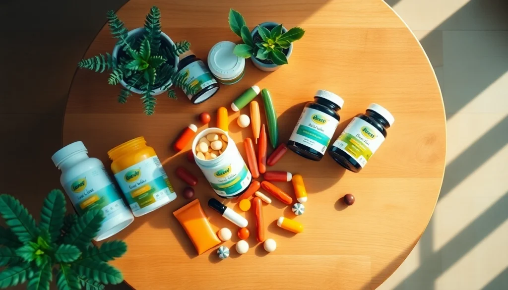 Showcase of dietary supplements arranged aesthetically for health-conscious consumers.