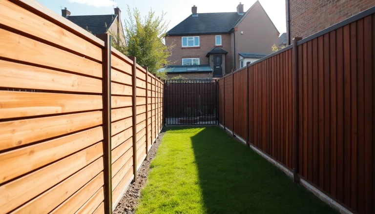 Installing durable fencing Manchester with stylish wooden panels for enhanced privacy and security.