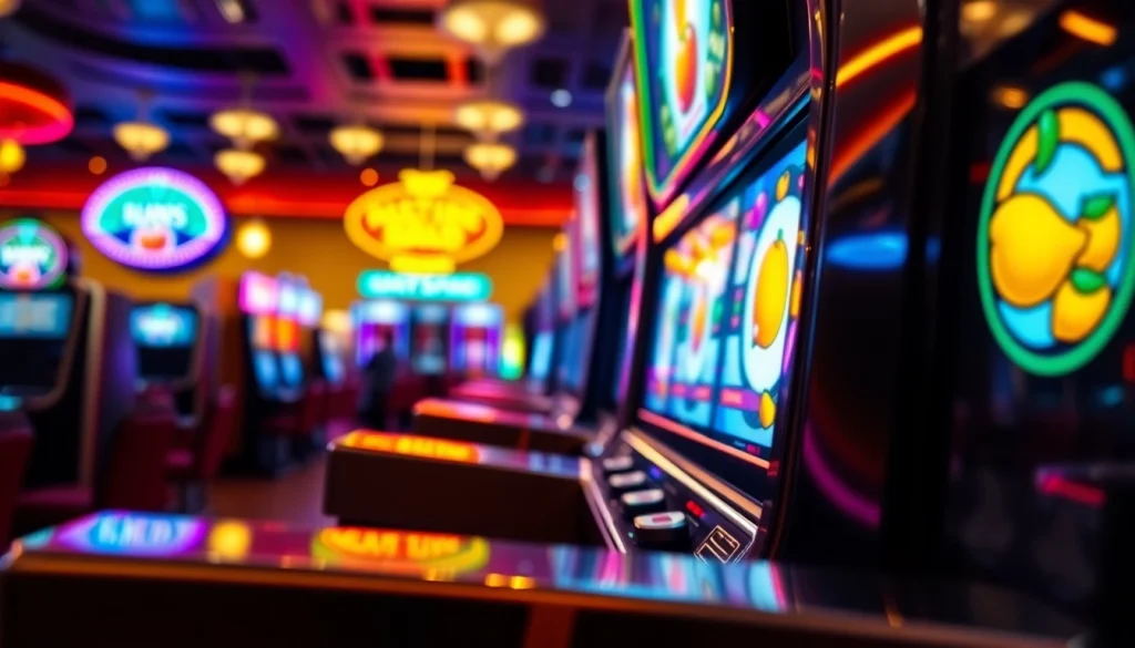 Spin the reels of ปั่นสล็อต with vibrant slot machine reflections in an energetic casino atmosphere.