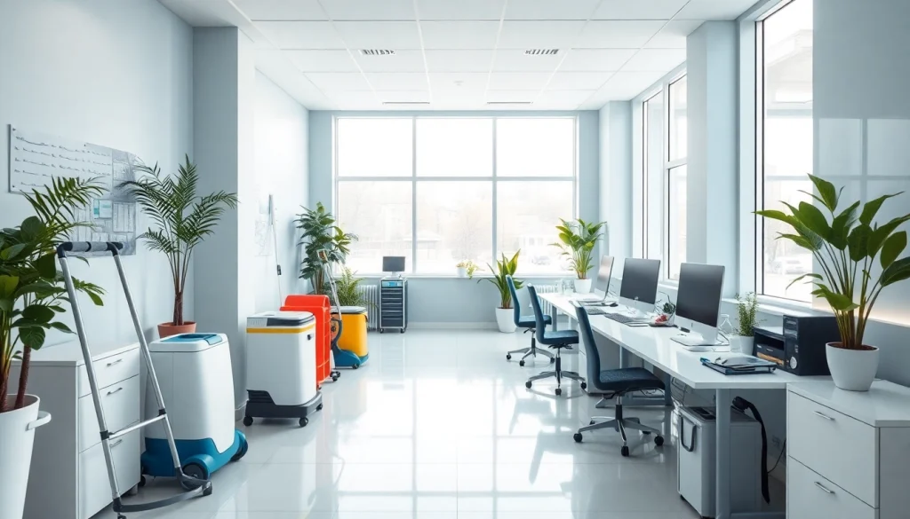 Professionals performing Jacksonville commercial cleaning in a sparkling office environment.