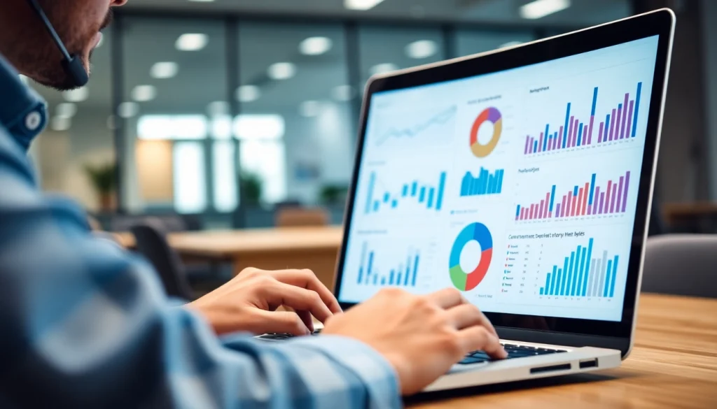 Analyzing competitor analysis data with detailed charts on a laptop screen