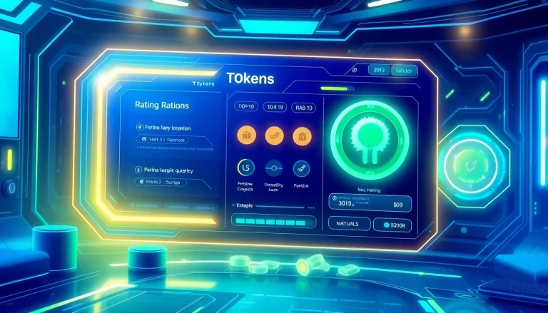 Visualize a token rating system interface showcasing metrics and insights for digital tokens.