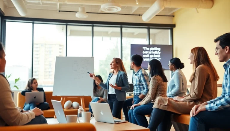 Engaged emotional entrepreneurs collaborating in a vibrant co-working space.
