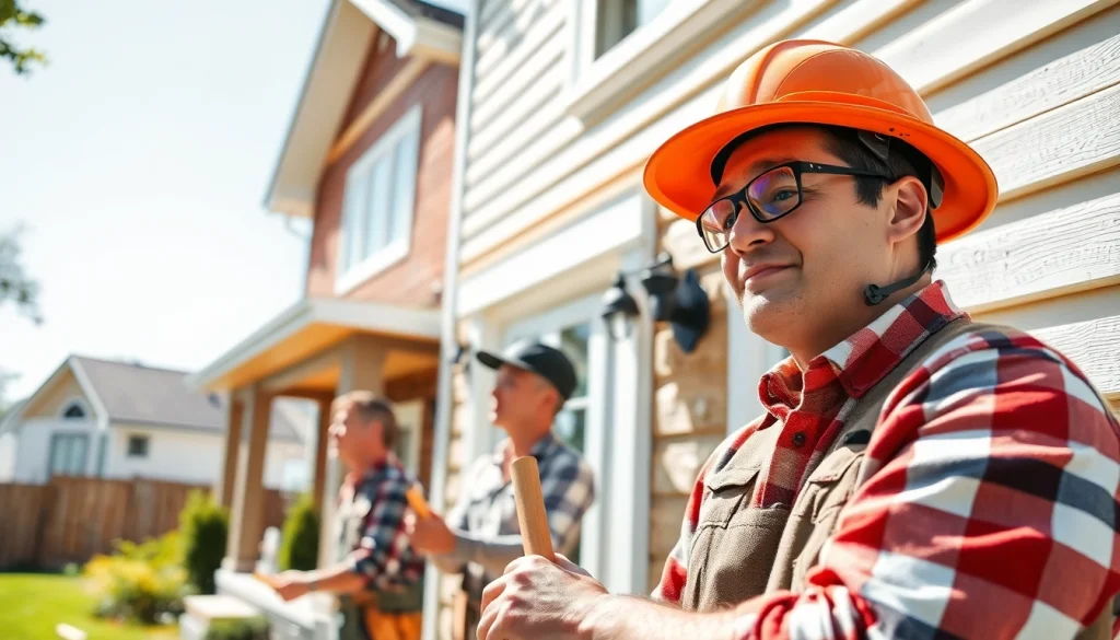 Expert exterior renovation in action as professionals install siding on a home.