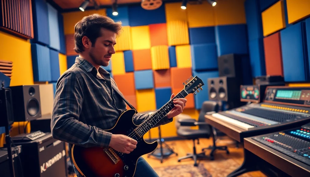Innovation in music creation showcased by a musician in a vibrant recording studio