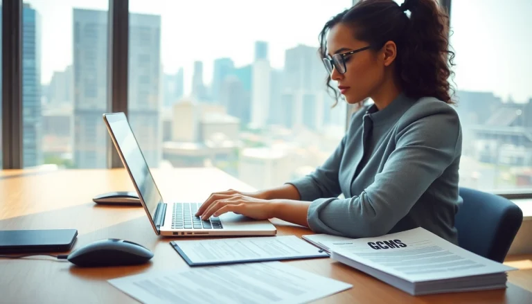 Get GCMS notes with a professional working diligently in a bright office setting.