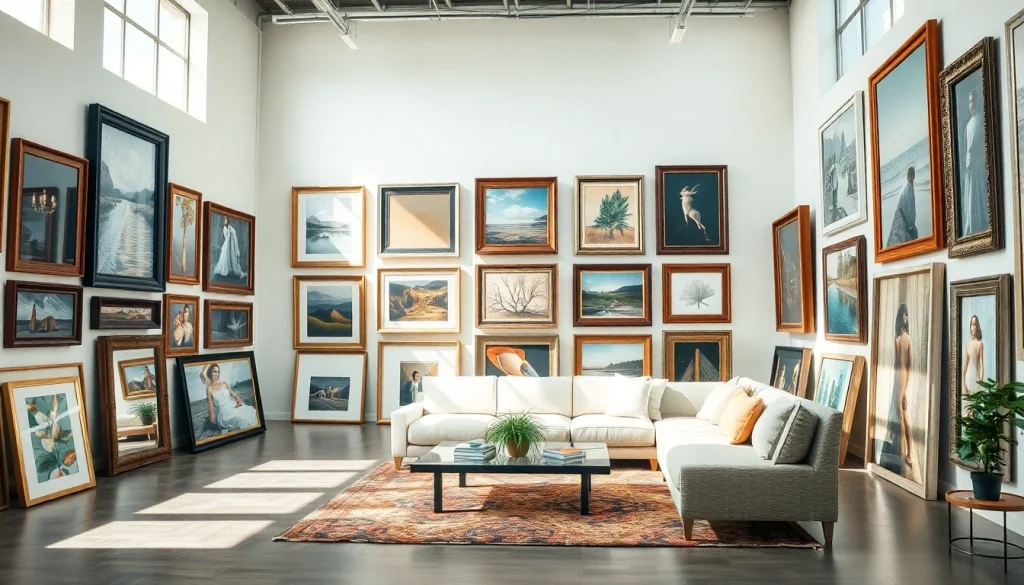 Admiring large frames artfully arranged in a gallery space showcasing artistic designs.