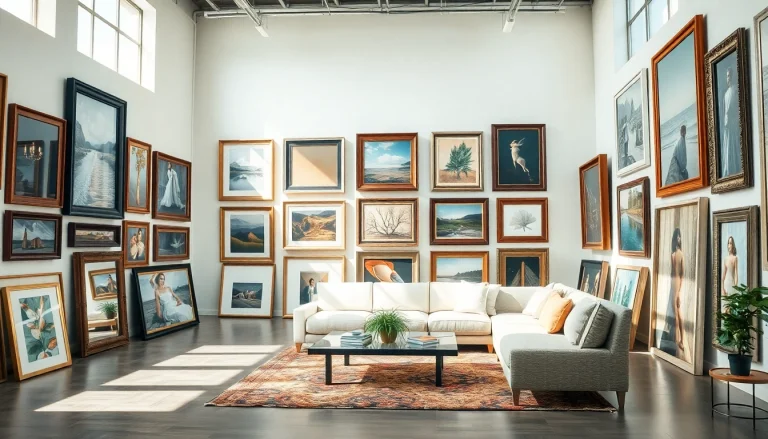 Admiring large frames artfully arranged in a gallery space showcasing artistic designs.