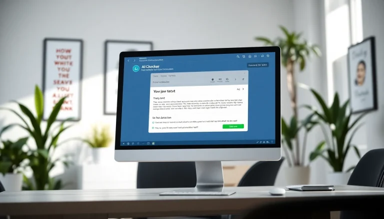 Evaluate your content with our advanced ai checker tool available on-screen in a modern office environment.