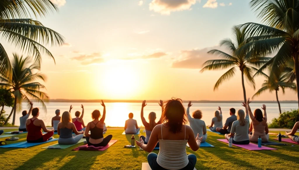 Engage in a wellness retreat in Florida with a serene yoga class at sunset.