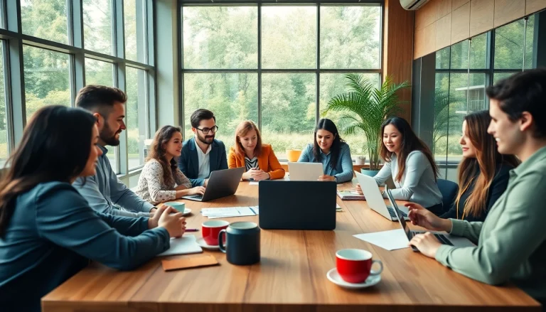 Recruitment team collaborating in a vibrant office, showcasing the startup recruitment agency process.