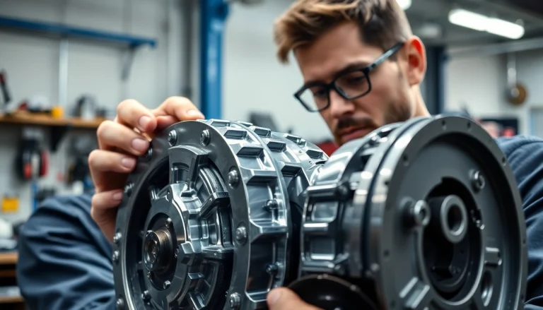 Inspecting a gearbox syncro in a professional workshop setting with intricate details.