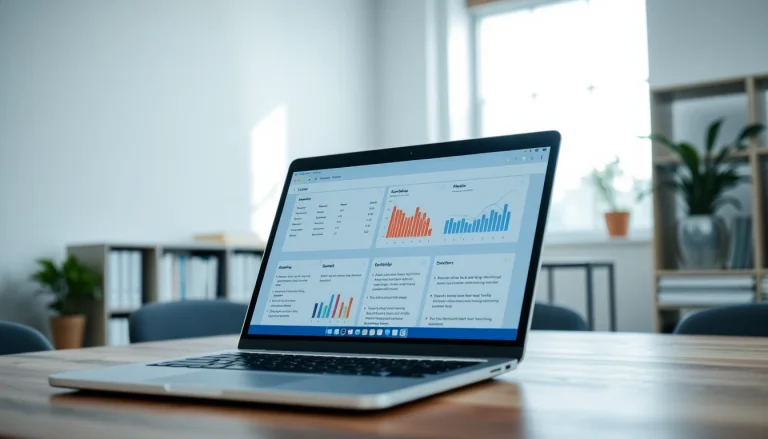Using AI summary of papers tool on a laptop in a modern office setting.