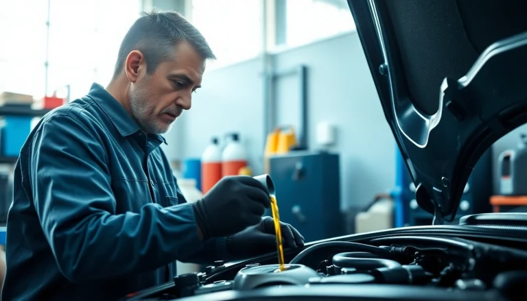 Change 5w30 oil synthetic in a professional automotive workshop by a mechanic.