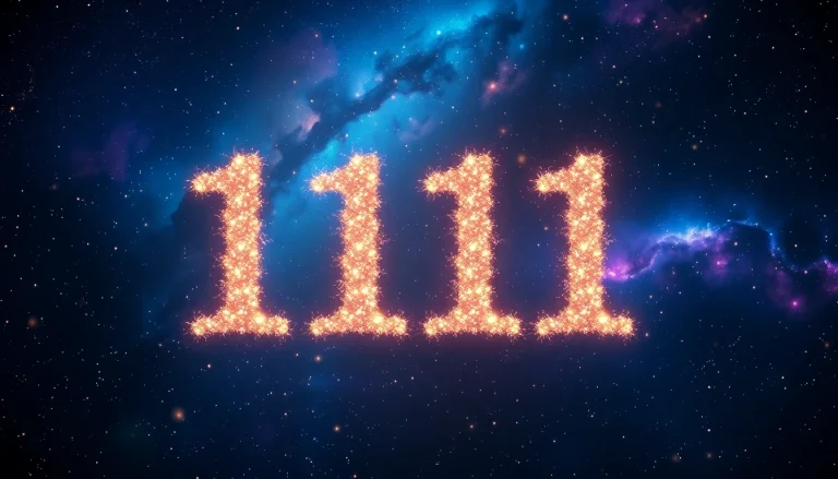 Visual representation of the 1111 angel number amidst a cosmic backdrop of stars and galaxies.