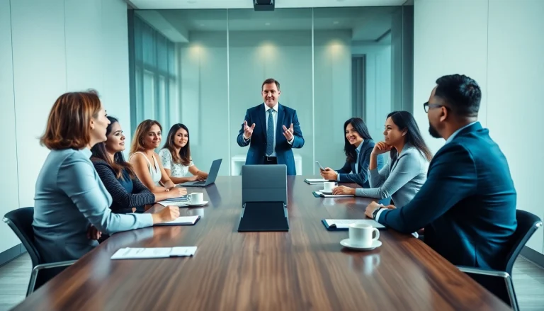 Engaged individuals in a professional business coaching service session, focusing on collaboration and learning.