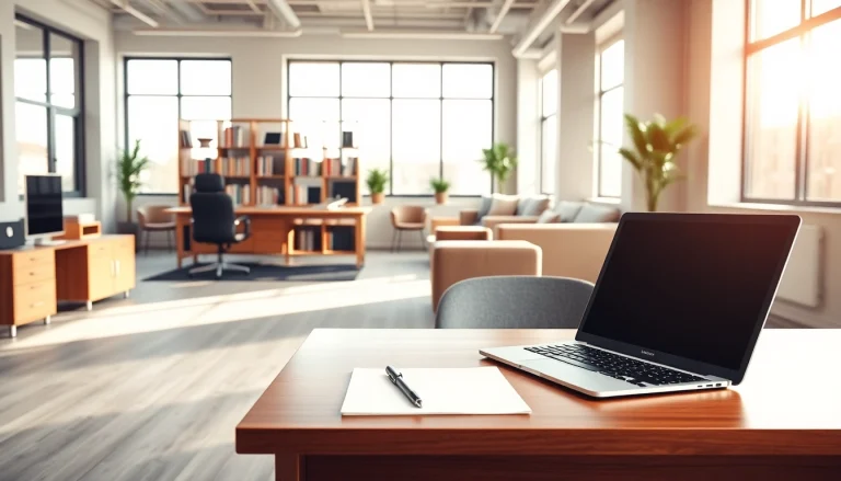 Showcase of a registered office address in a modern office space, featuring a stylish desk setup.