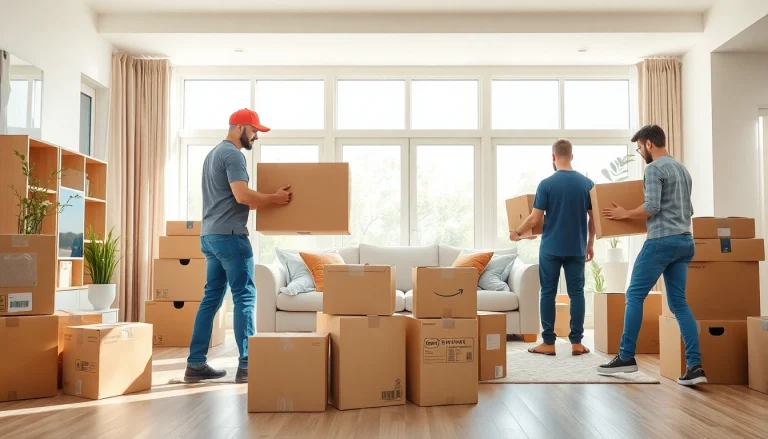 Efficient movers providing london moving services in a bright, modern living room.