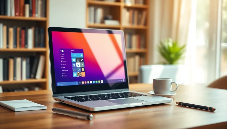Αγόρασε refurbished laptop με επαγγελματική εμφάνιση και προϊόντα γραφείου γύρω του.