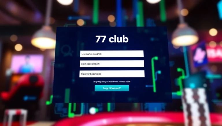 Log into the 77 club login page featuring a sleek and vibrant interface for gamers.