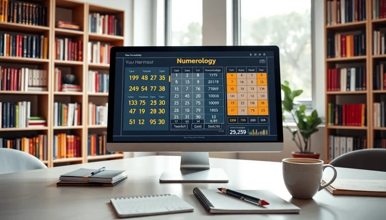 Engage with our numerology calculator on a modern workspace, revealing vibrant insights.