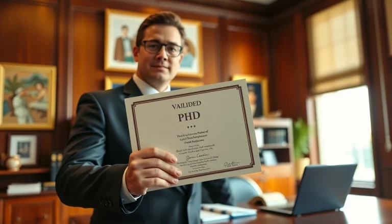 Learn where to buy phd degree with a professional displaying an authentic diploma.