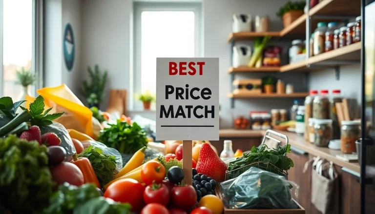 Illustration of thrive market price match showcasing vibrant grocery items on display.