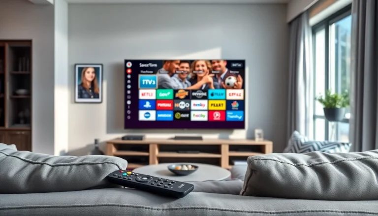 Showcase of IPTV Subscription USA interface on a modern TV displaying channel options.