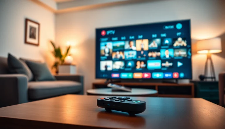 Stream IPTV Subscription channels easily with a remote control in a stylish living room.