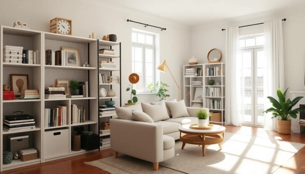 House organizing Johns Creek with a professional team in a bright, neatly arranged living room.