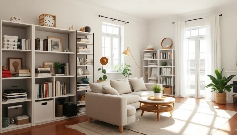 House organizing Johns Creek with a professional team in a bright, neatly arranged living room.