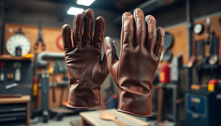 Showcase of high-quality welding gloves in a workshop setting, highlighting durability and design.
