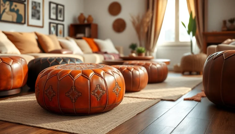 Explore handcrafted Moroccan poufs and ottomans at http://labboho.com/collections/leather-poufs-ottomans, showcasing intricate leather designs.