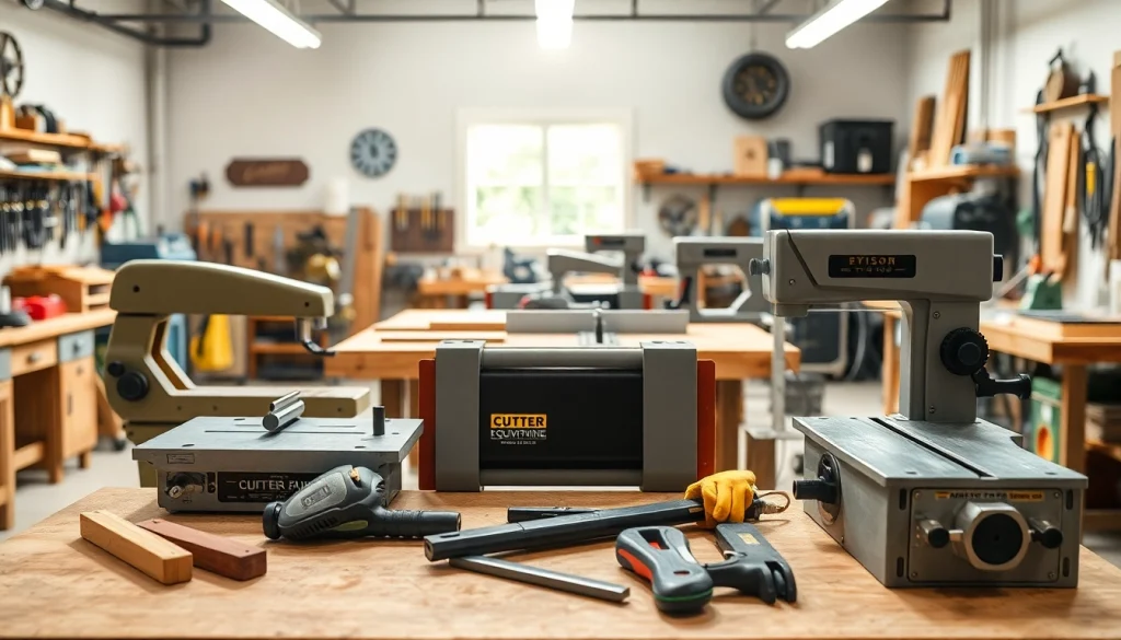 Showcasing cutting equipment tools in a professional workshop environment, emphasizing quality and variety.