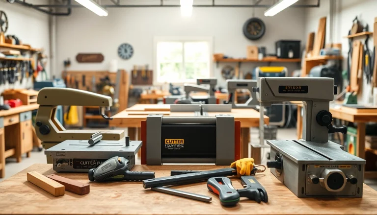 Showcasing cutting equipment tools in a professional workshop environment, emphasizing quality and variety.