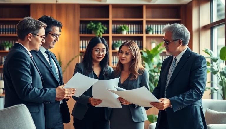 Engaged family lawyers Adelaide consulting with a client in a modern office.