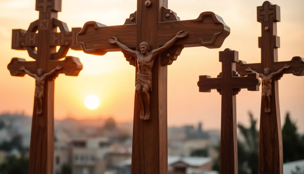 Admiring the craftsmanship of Jerusalem crosses with detailed olive wood textures.