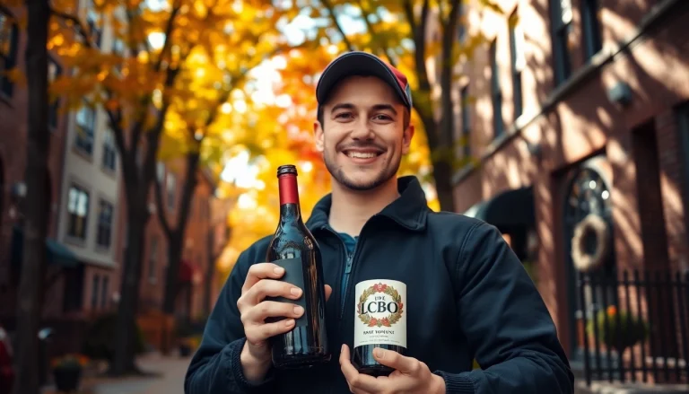 Experience lcbo delivery Toronto with a friendly driver holding a wine bottle.