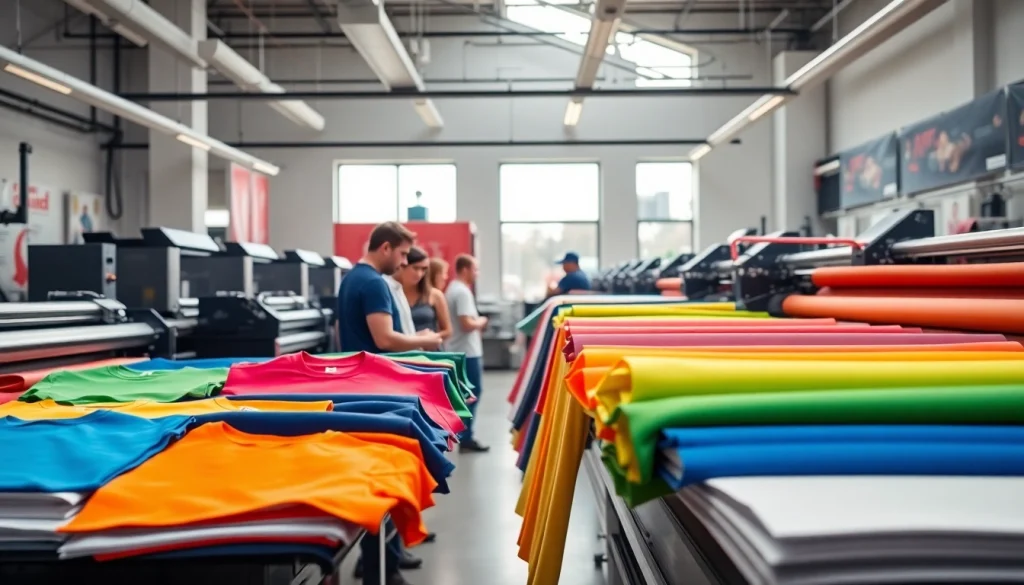 Offer quality printers edmonton alberta services showcasing vibrant t-shirts and banners in action.