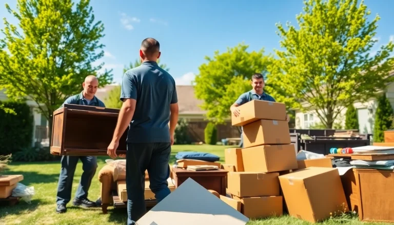 Efficient junk removal service team clearing clutter from a residential yard