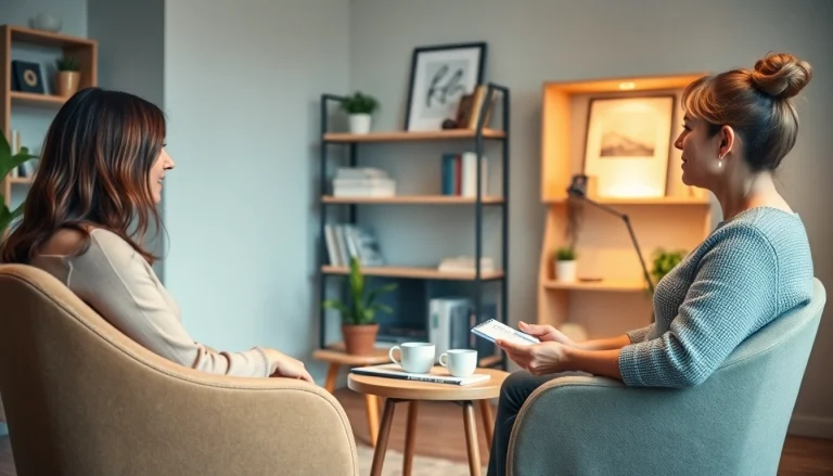 Therapist providing depression treatment dubai in a calm therapy room, engaging with a client in a supportive manner.