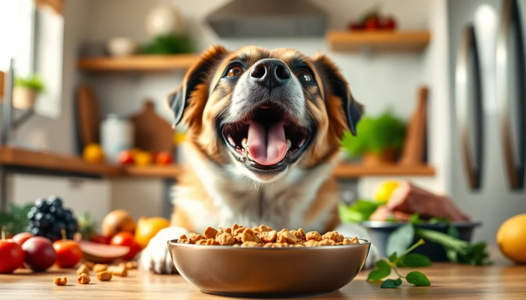 Engaging dog enjoying dr marty pet food canada in a bright kitchen atmosphere