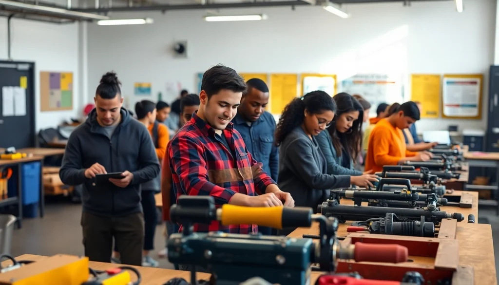 Students actively participating in a trade school in Tennessee, engaged in hands-on learning.