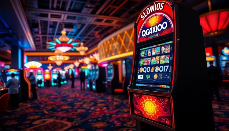 Menangkan di QQAXIOO slot dengan kasino yang meriah dan lampu neon berkilau.