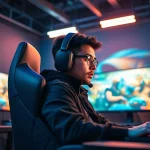 Jadilah pemenang dalam game online di ruang gaming modern dengan monitor dan alat yang menarik.
