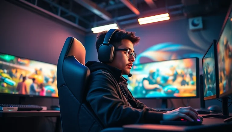 Jadilah pemenang dalam game online di ruang gaming modern dengan monitor dan alat yang menarik.