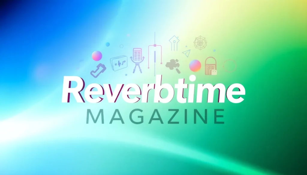 Engaging typography and graphics of Reverbtime Magazine showcasing business and technology themes.